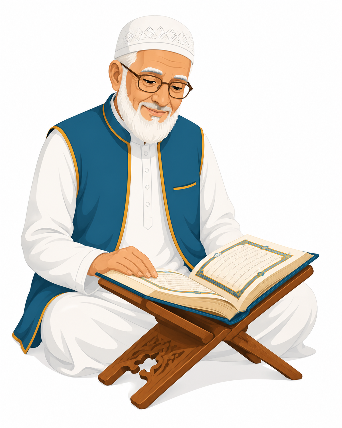 رجل مسن يقرأ القرآن لتوضيح أن المنصة تناسب جميع الأعمار