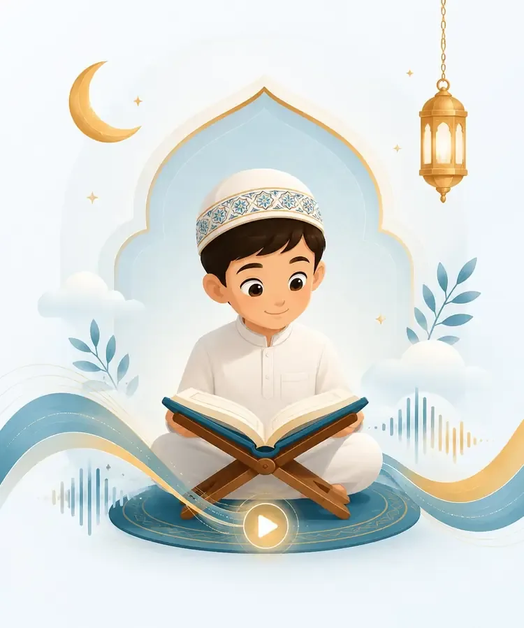 طفل يقرأ القرآن الكريم داخل بيئة تعليمية هادئة